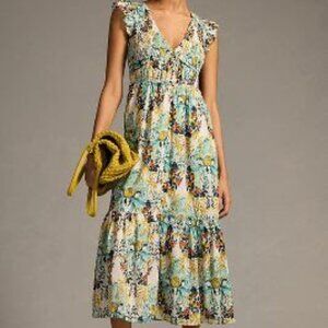 Anthropologie Peregrine Midi Dress in Chartreuse